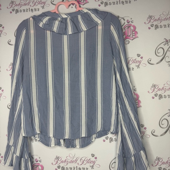 American eagle long sleeve top bell bottom lace up corset pin stripe blue white - Picture 5 of 7